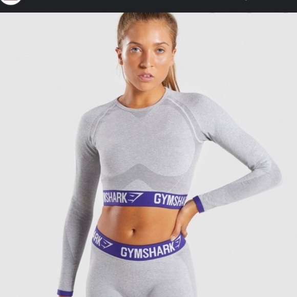 Gymshark Tops - GYMSHARK Dry Flex Long Sleeve Purple and Gray Crop Workout Top Size Large